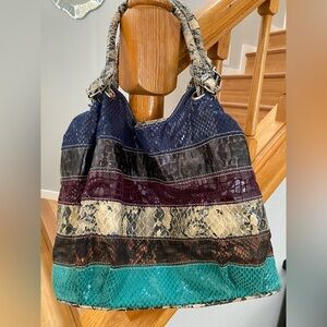 Aldo Multicolor Snake-Texture Shoulder Bag in Navy, Teal & Purple